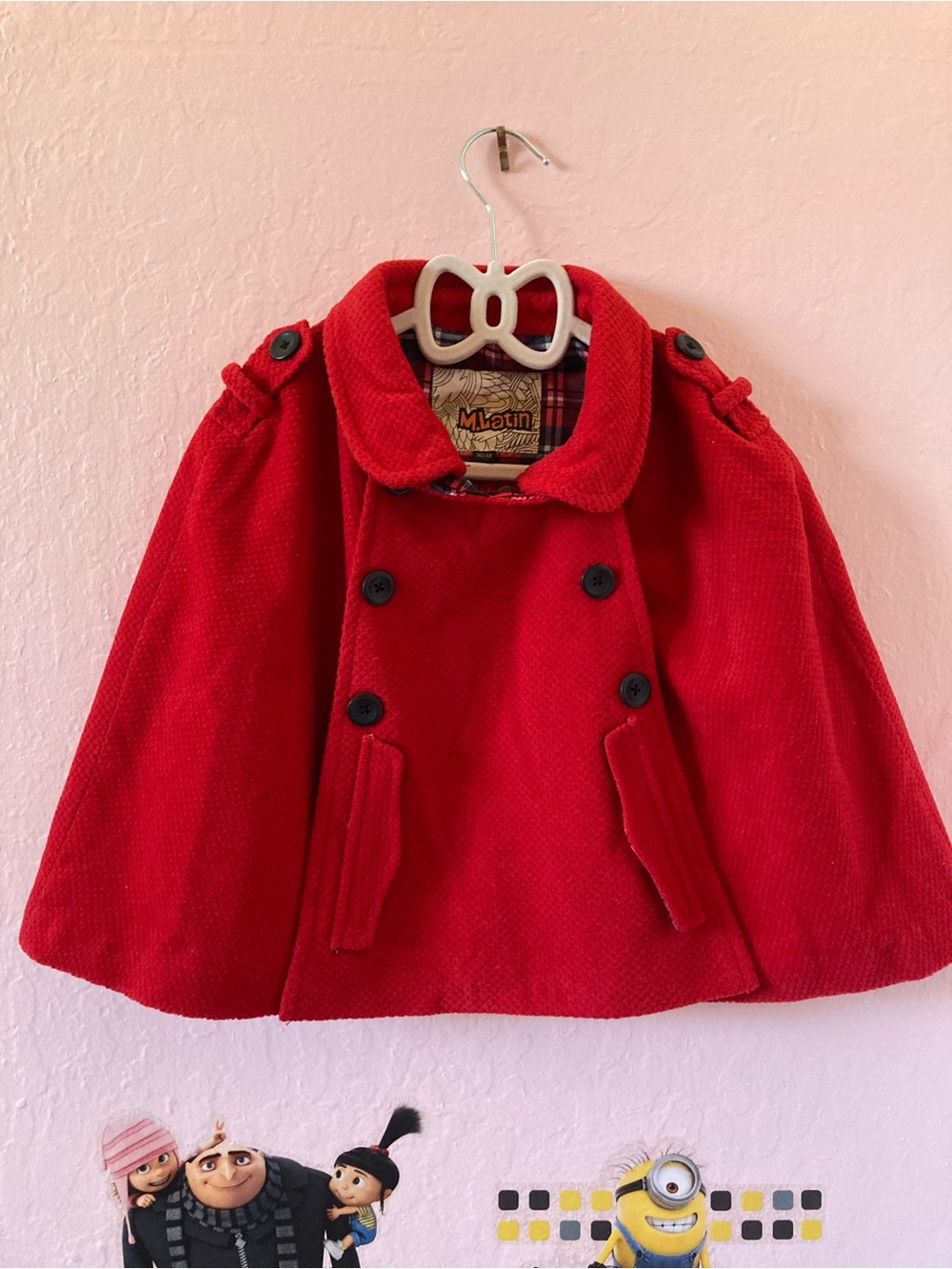 Red Double-Breasted Girls' Cape Coat